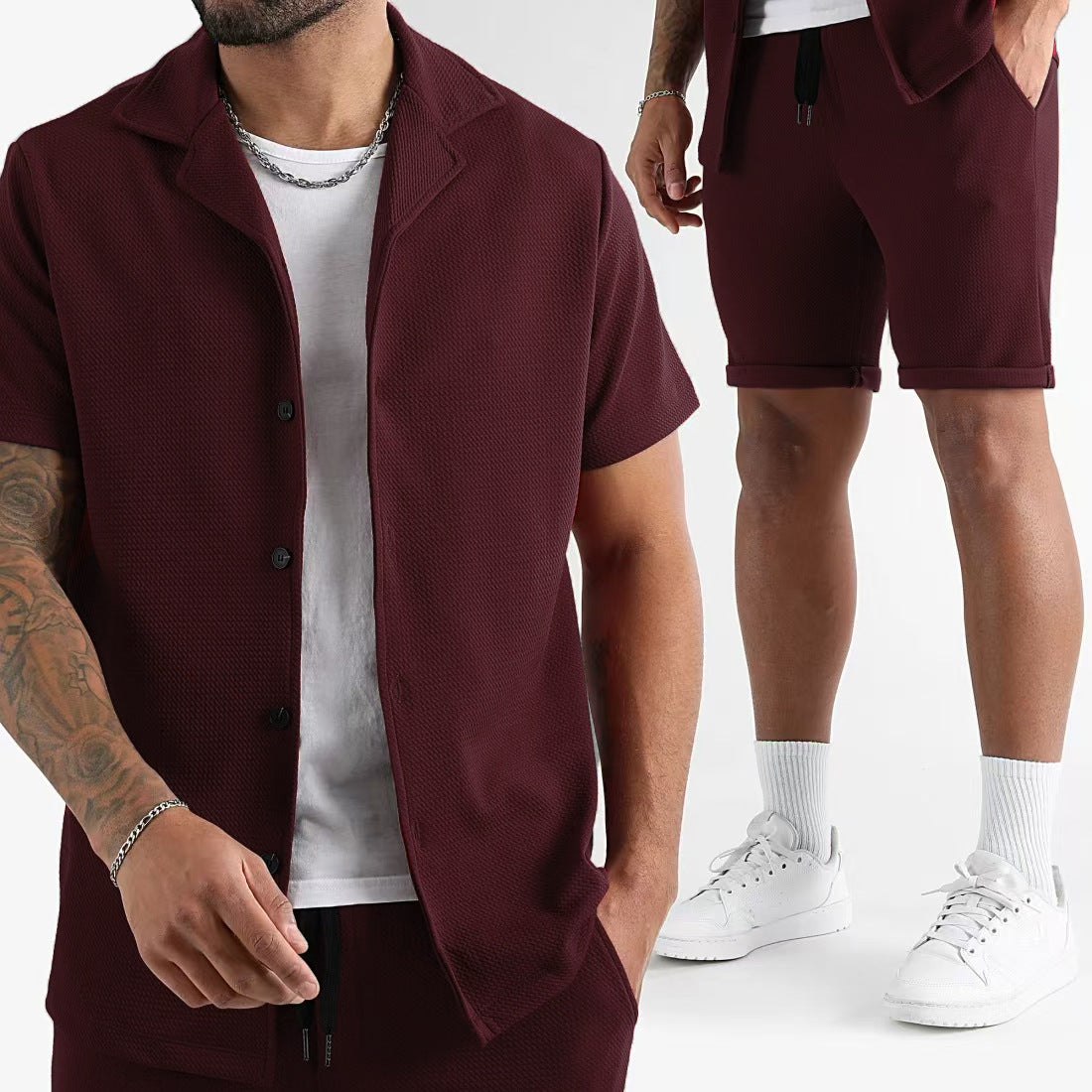 BreezeStyle - Cardigan Shirt and Shorts