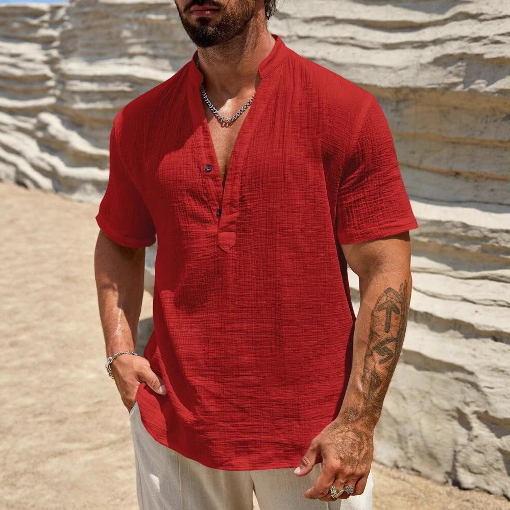 Sunbound – Stand Collar Shirt – Gemaakt voor Zomerse Dagen