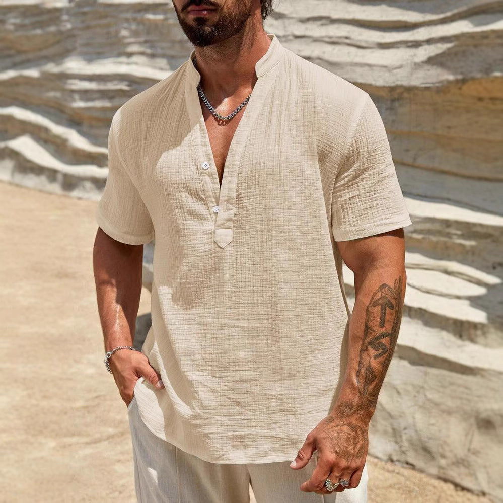Sunbound – Stand Collar Shirt – Gemaakt voor Zomerse Dagen