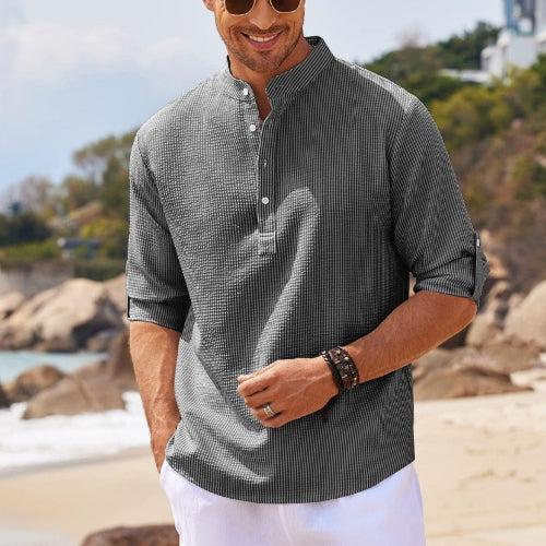 Modern Collar – Plain Men's Shirt with Stand-Up Collar